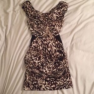 Bebe Leopard Mesh Inset Cowl Dress